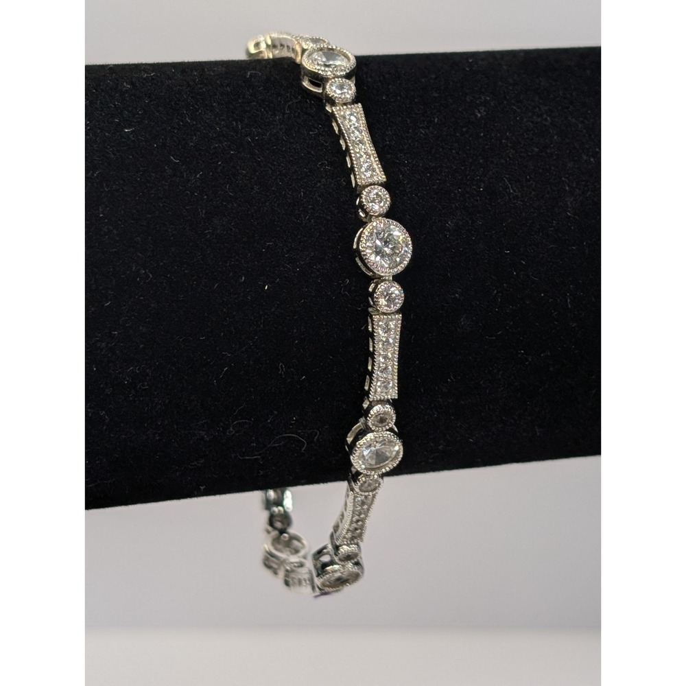 CUBIC ZIRCONIA CZ STERLING SILVER TENNIS BRACELET 7 INCHES